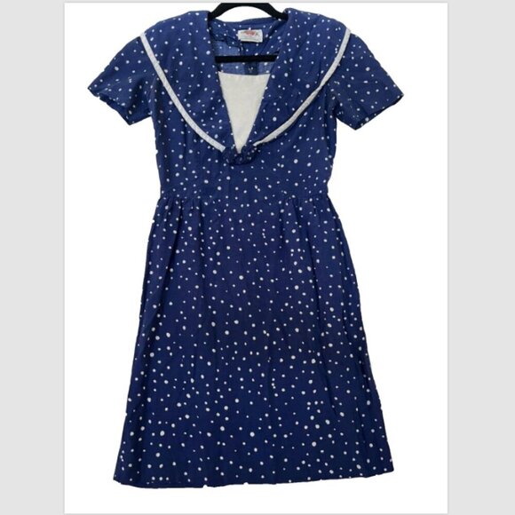 Lanz Originals Navy White Polka Dot Short A-Line Dress Size S Sailor Retro - Picture 1 of 9